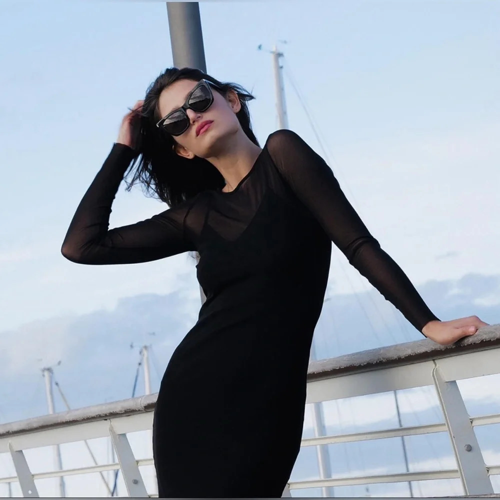 Fuzzi Black Cowl neck Mesh Dress,  size XS